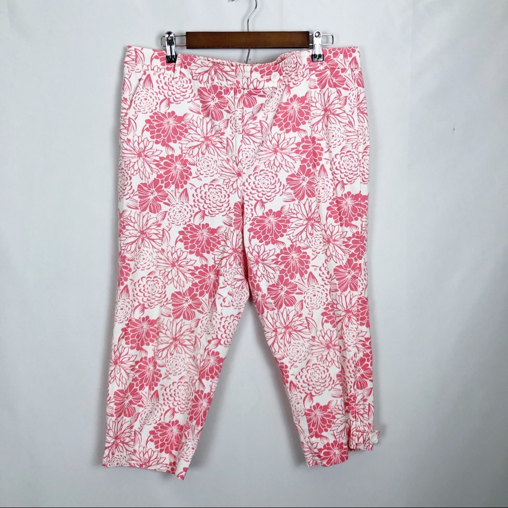 Talbots Petites The Perfect Skimmer Floral Crop Capri Pants White Pink Size 16P